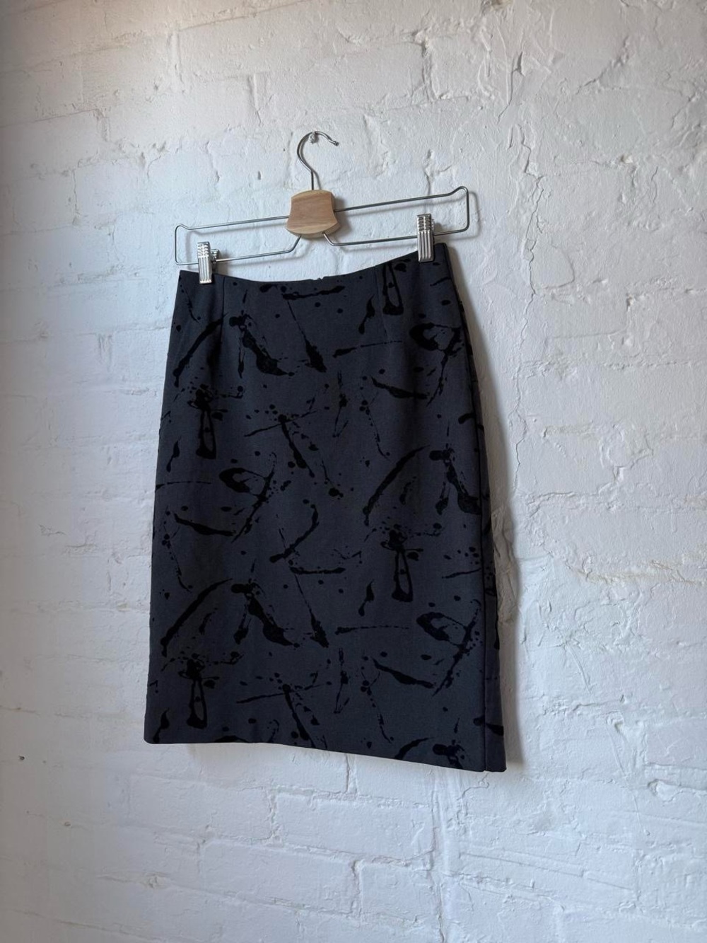 Compagna Italiana Charcoal Black Paint-Splash Pencil Skirt